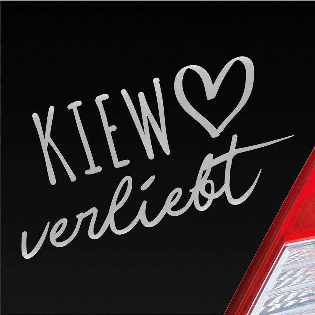 Auto Aufkleber Kiew verliebt Herz Stadt Heimat Liebe Car 19x10 cm Silber Sticker Heckscheibenaufkleber