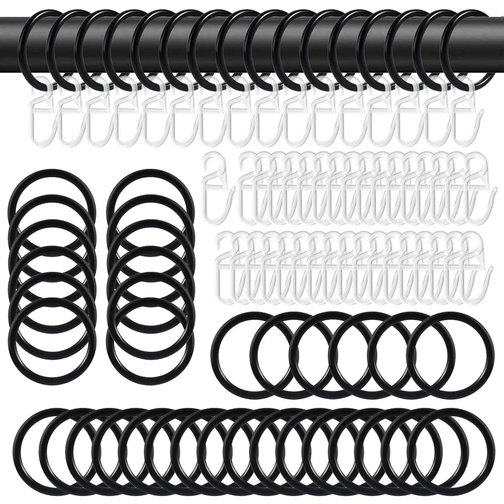 Lot de 50 Anneaux de Rideau en Métal Noir 30 mm avec Crochets Inclus