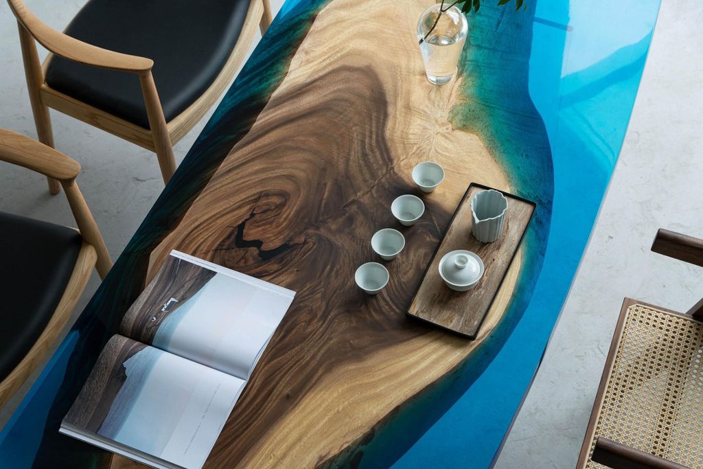 Esstisch Blue River Table Echtes Holz 200x90 Tische Epoxidharz Neu Flusstisch