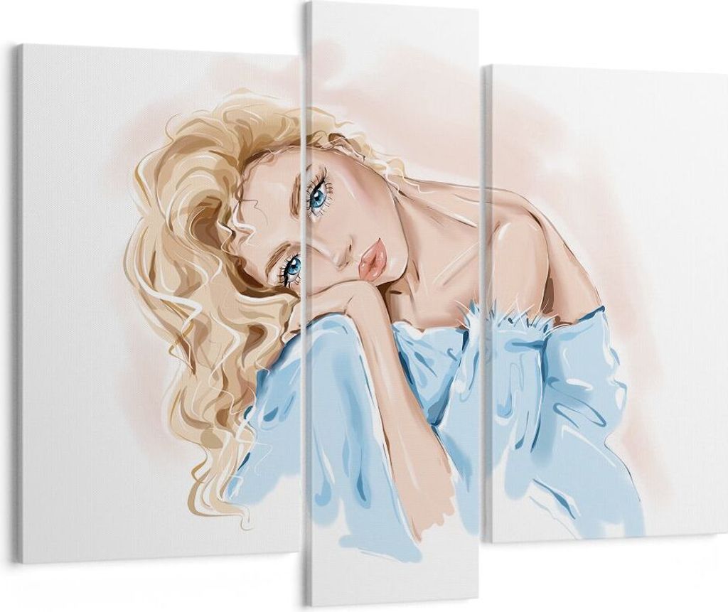 Bild auf Leinwand - Leinwandbild - 3 Teile - Nachdenklich Frau Blond - 95x80cm - Wand Bild - Wanddeko - Wandbilder - Leinwanddruck - Bilder - Wandd...