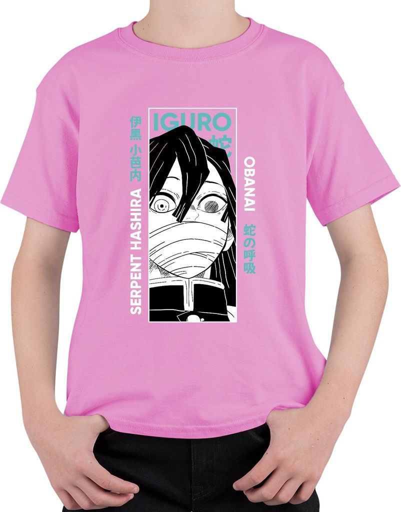 Iguro Obanai Serpent Hashira Dämonenjäger Anime Geschenk Japan Y2K Streetwear Uni Kinder T-Shirt, Pink, 140