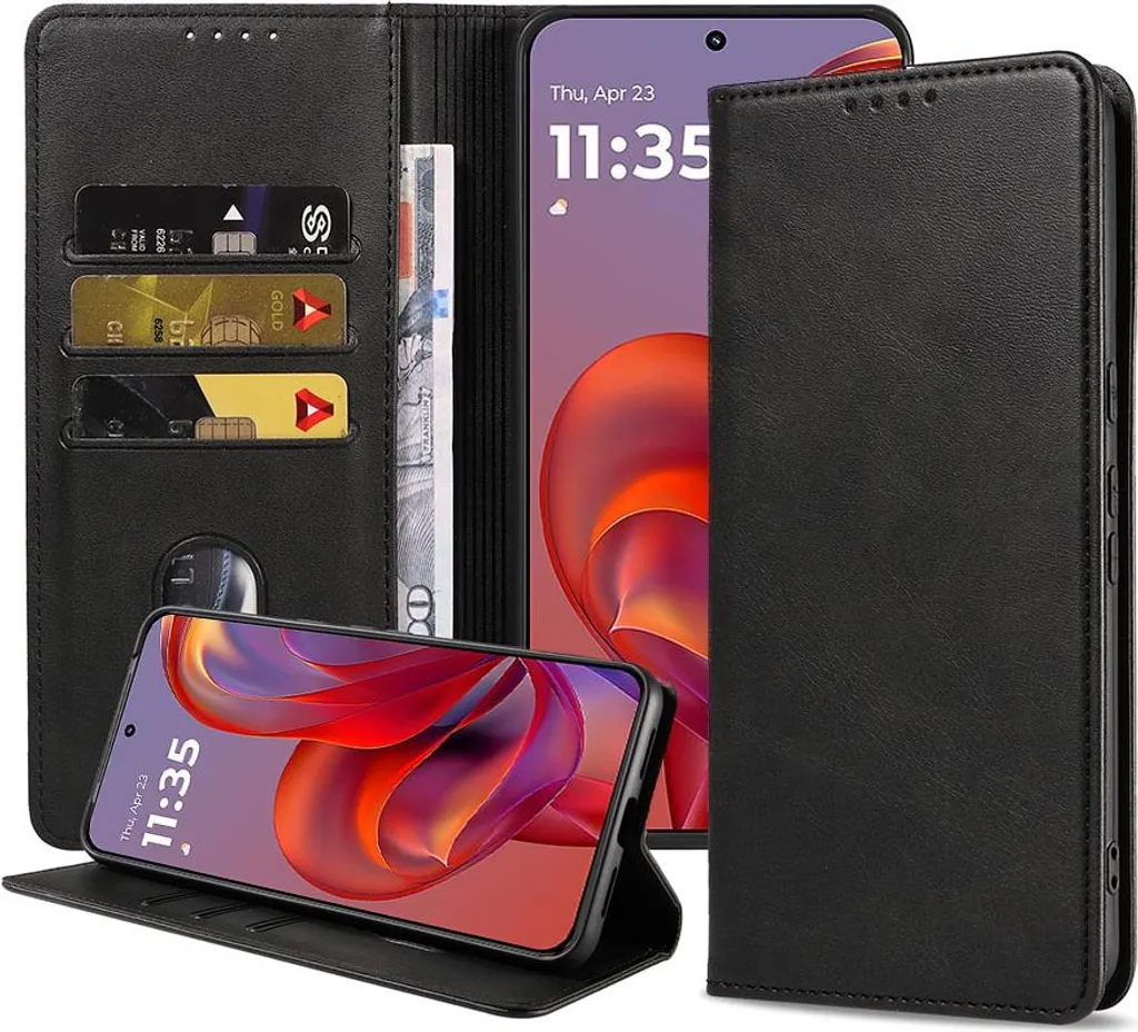 Custodia Flip Per Motorola Edge 30 Neo – Pelle PU E TPU, Porta Carte, Supporto E Chiusura Magnetica, Nero Retrò