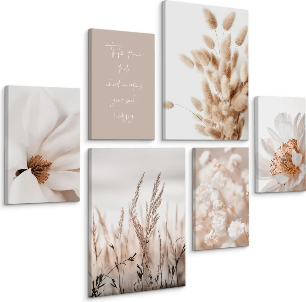 Set 6 Quadri Muralo Fiori e Natura - Arredo Parete Canvas 20x30 e 30x40