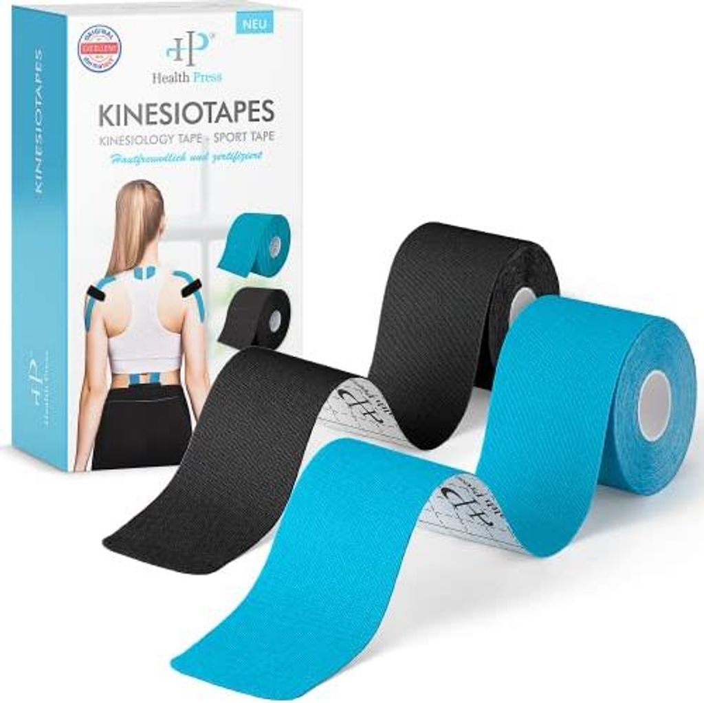 Health Press Kinesiologie-Tape 2 Rollen Hautfreundlich (5cm x 5m)