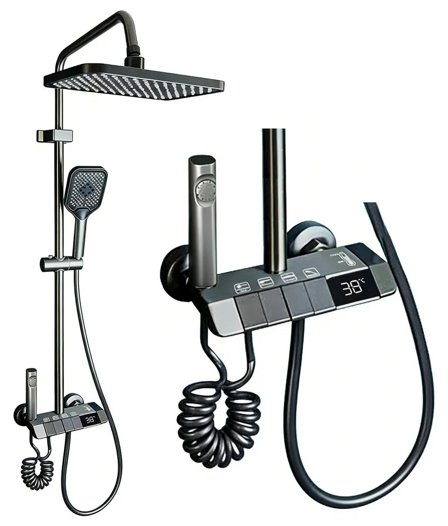 Système de douche anticalcaire gris bronze pour finir avec le tartre