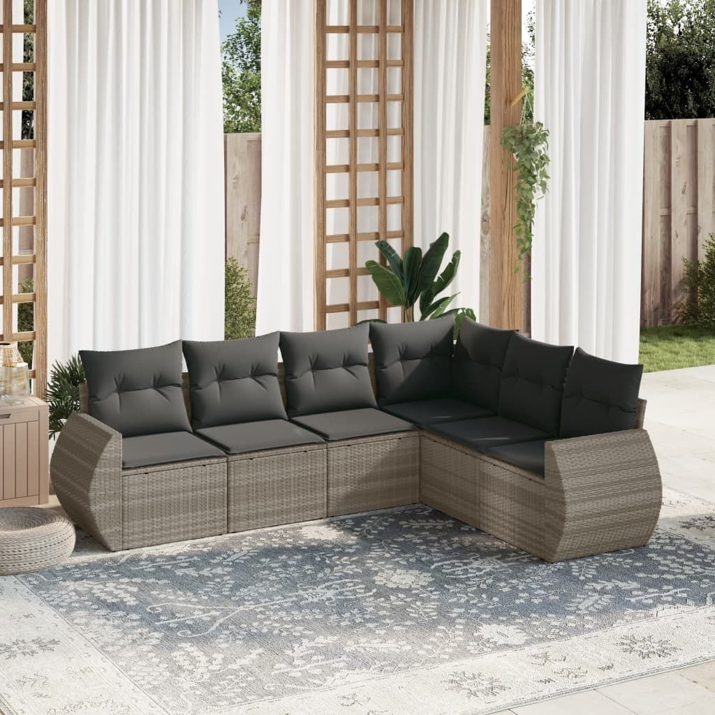 Industrie-Stil 6-tlg. Garten-Sofagarnitur Sofa Set mit Kissen Hellgrau Poly Rattan Terrassenmöbel2024 cloris