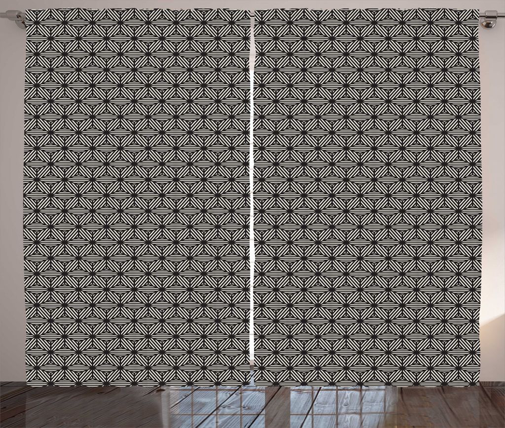 ABAKUHAUS Geometrisch Rustikaler Gardine, Striped Cubes Dimension, Wohnzimmer Universalband Gardinen mit Schlaufen und Haken, 280 x 225 cm, Seal Br...