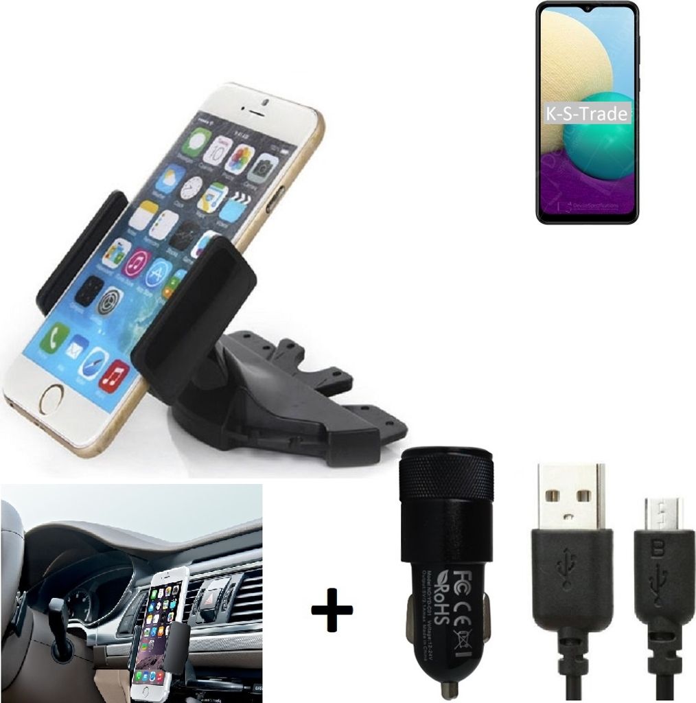 TOP SET K-S-Trade Autohalterung kompatibel mit Samsung Galaxy A02 CD Schlitz Halterung KFZ-Halter Radio Handy Halterung 360° drehbar DVD-Schacht