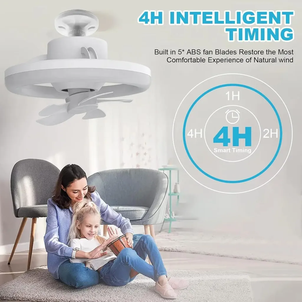 Ventilateur de plafond avec lampe LED 45W Blanc E27 - Kit Complet Pro