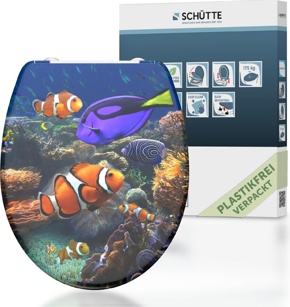 SCHÜTTE WC Sitz SEA LIFE, Duroplast Toilettendeckel mit Absenkautomatik und Schnellverschluss, Klobrille