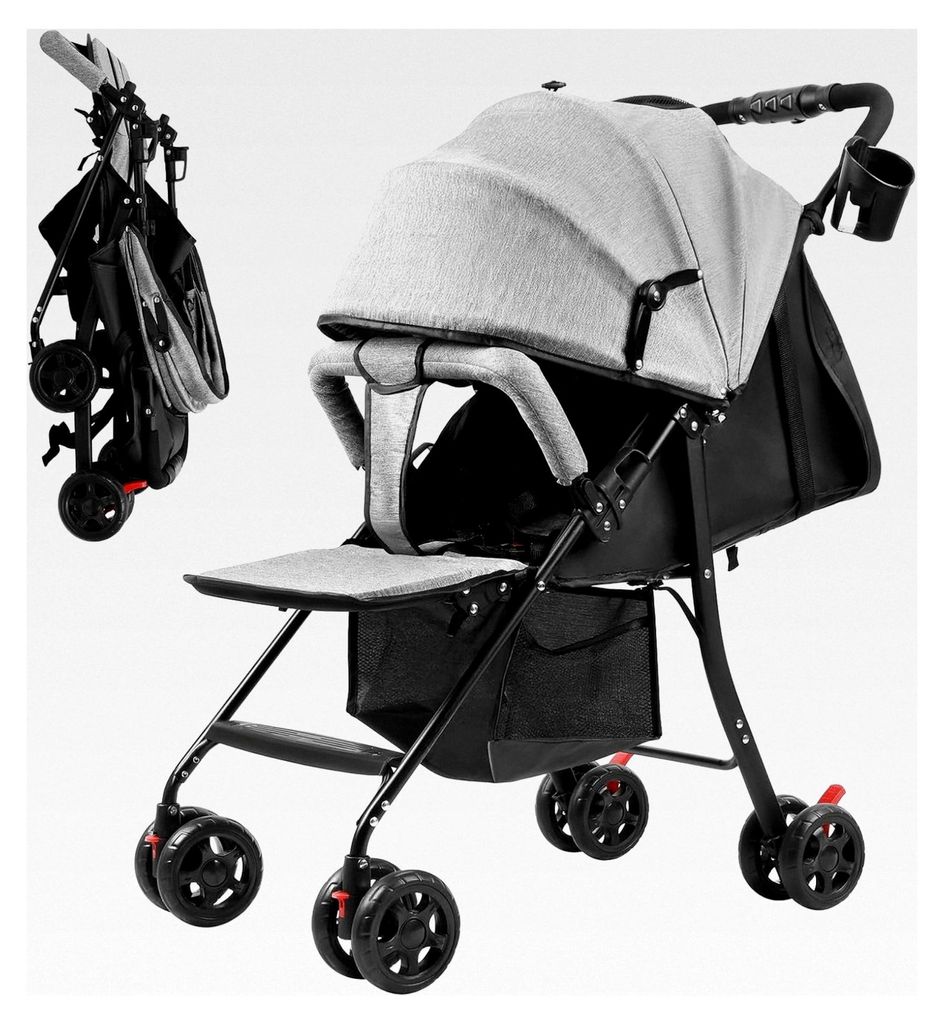 Reise-Kinderwagen für Flugzeug, leichter Buggy, Einhand-Kinderwagen mit verstellbarer Rückenlehne, 5-Punkt-Sicherheitsgurt, Aufbewahrungskorb fü...