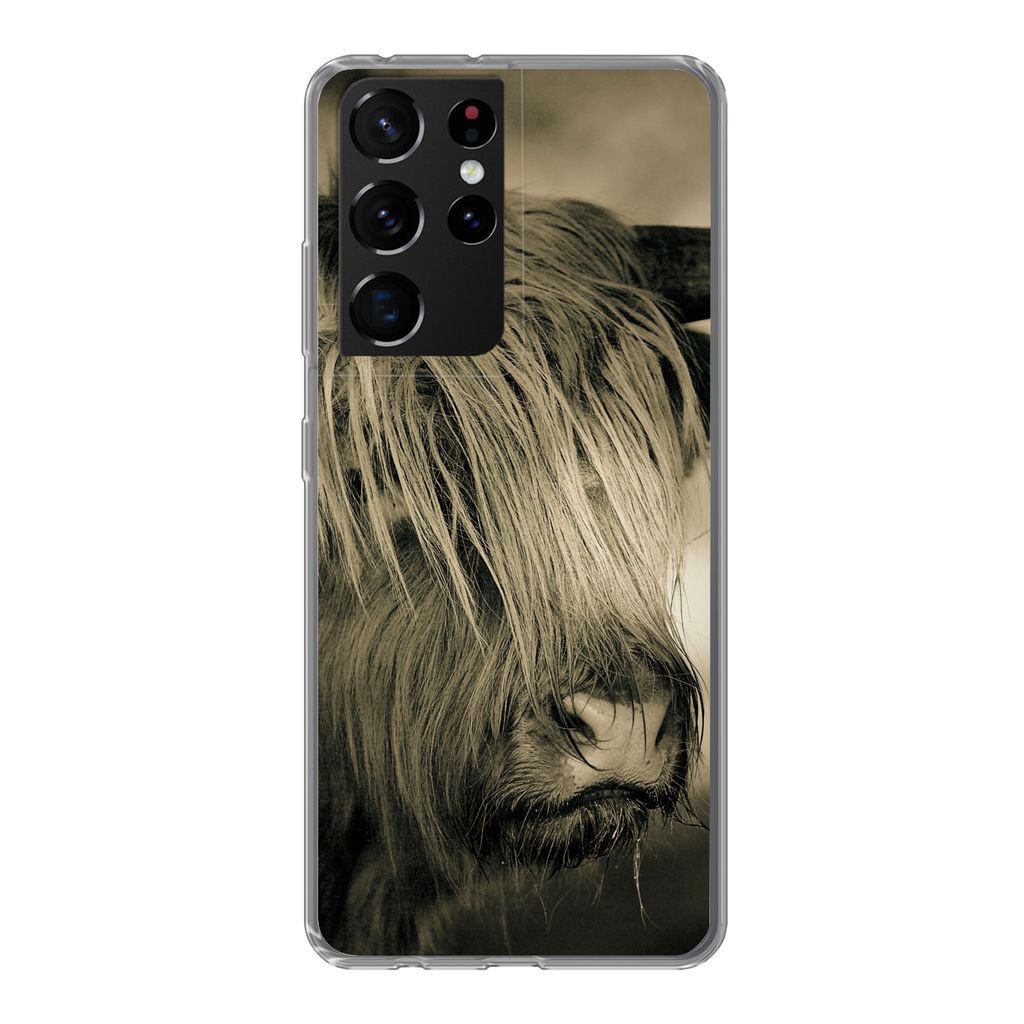 MuchoWow Handyhülle Schutzhülle Hülle für Samsung Galaxy S21 Ultra Schottischer Highlander - Tiere - Haare Silikon Softcase Handy Hülle - Mo...