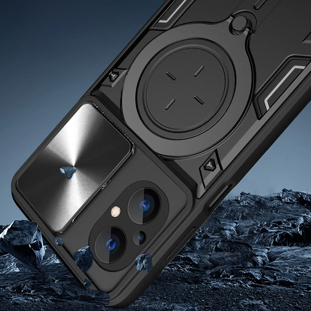 Custodia Per Xiaomi Poco F5 5G – Protezione Fotocamera Scorrevole – Supporto A Rotazione 360° – Oro