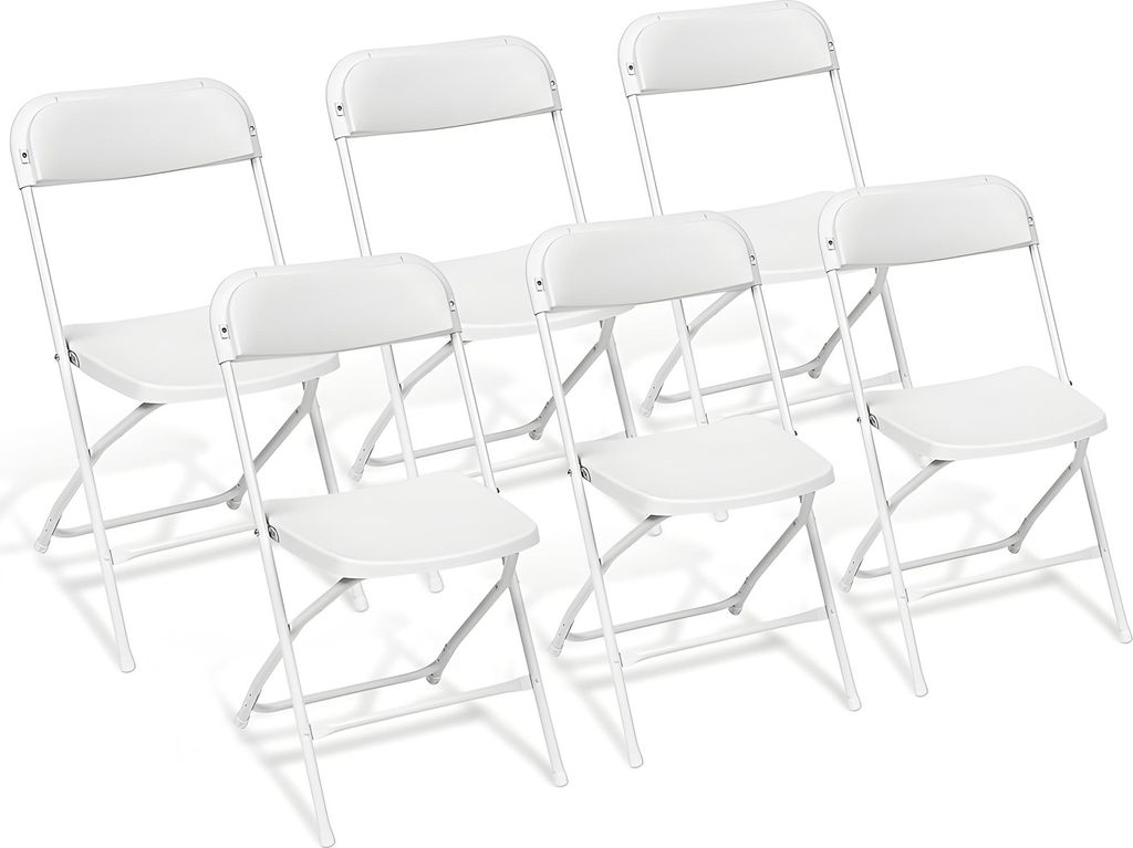 6er Set Klappstühle aus Kunststoff in Weiß – extrem flach klappbar (nur 3,8 cm), wasserdicht, bis 200 kg belastbar, leichter Event- & Gartenstuhl
