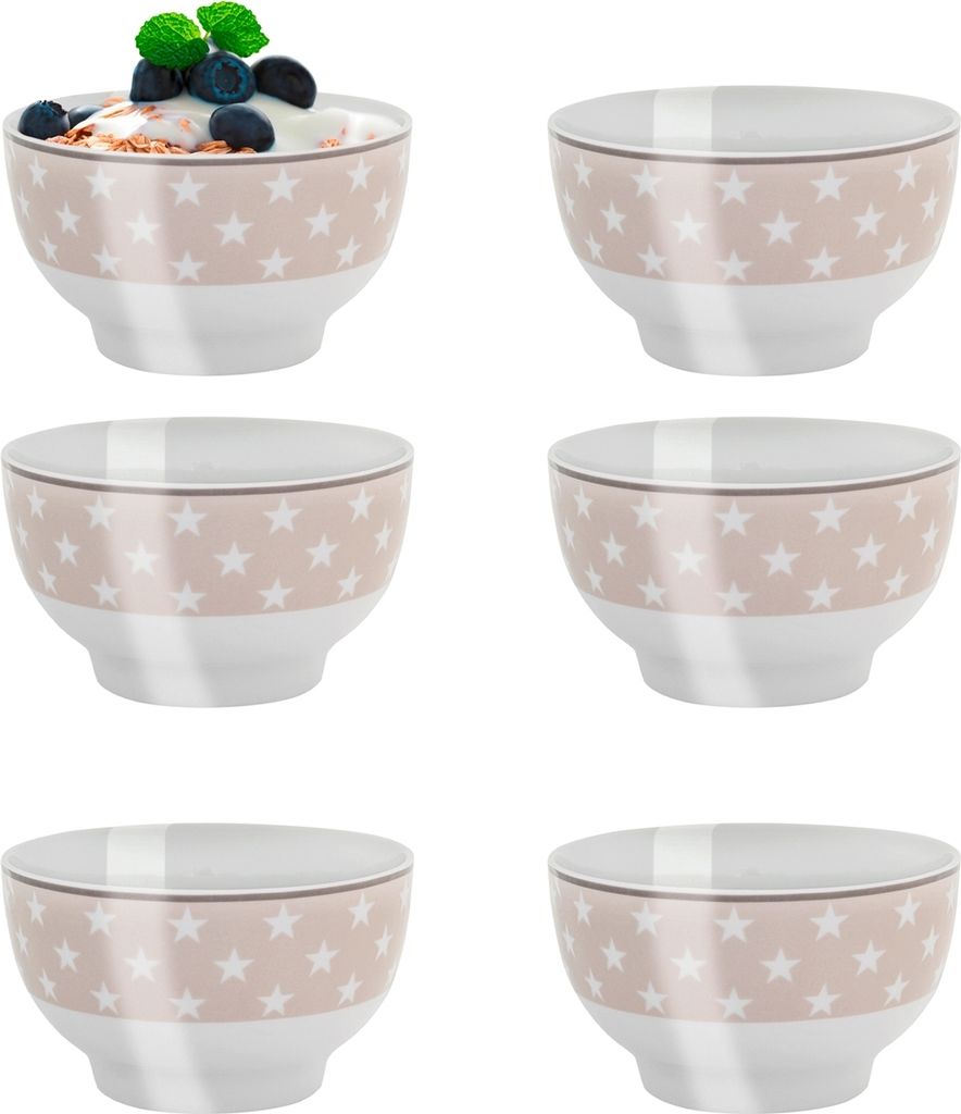 Müslischalen - Beige - Porzellan - mit weißen Sternen - 6er Set