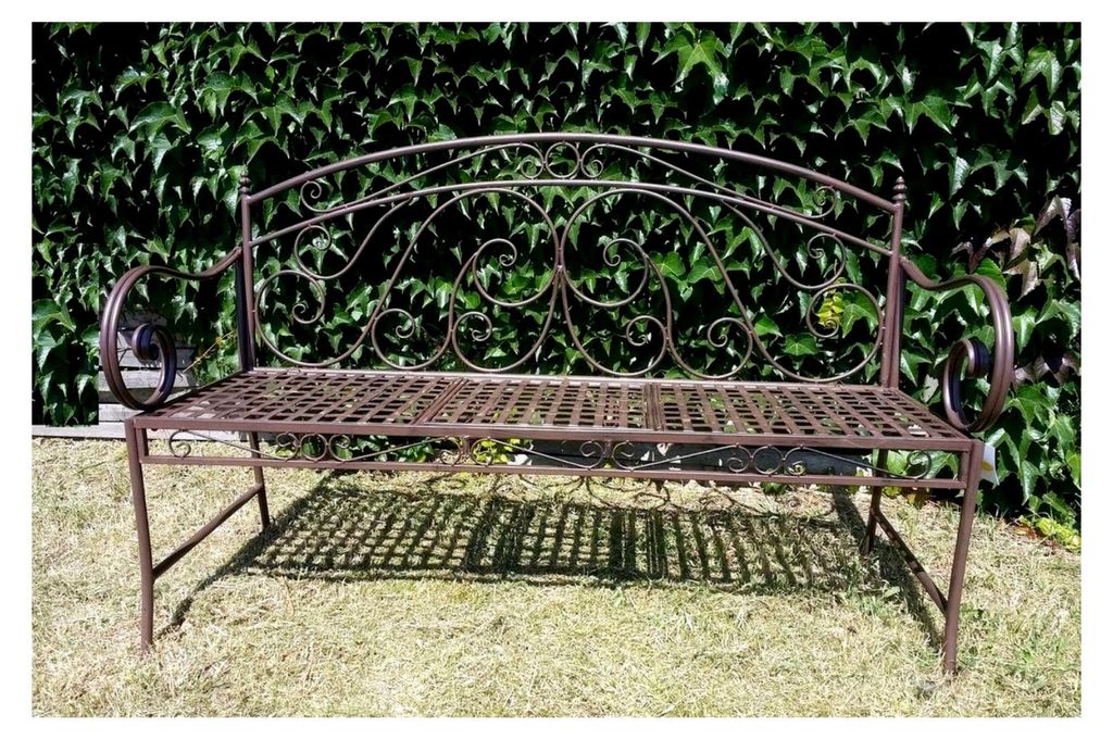 Gartenbank aus Schmiedeeisen mit klappbarem Tisch