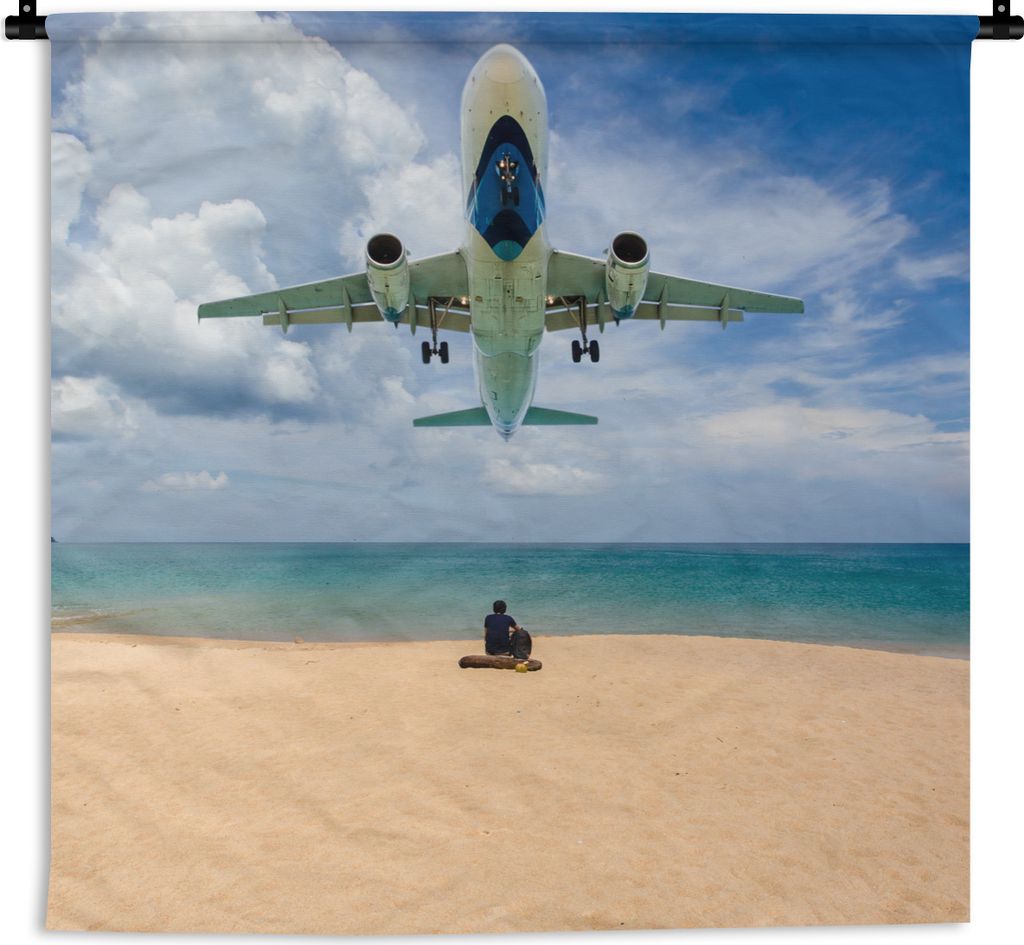 MuchoWow Wandteppich Wandbehang Strand - Meer - Flugzeuge 150x150 cm Tapisserie Dekoration Wandtuch - Wohnaccessoires - Modernes