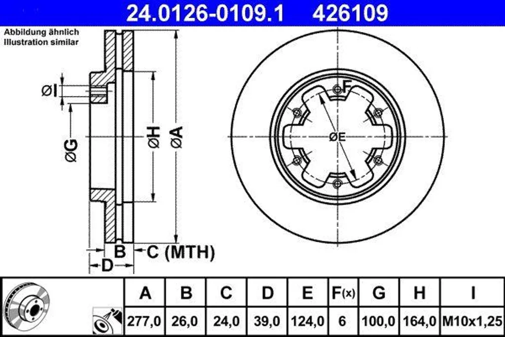 ATE 24.0126-0109.1 Disque de Frein OE 1954433 pour Maverick et Terrano