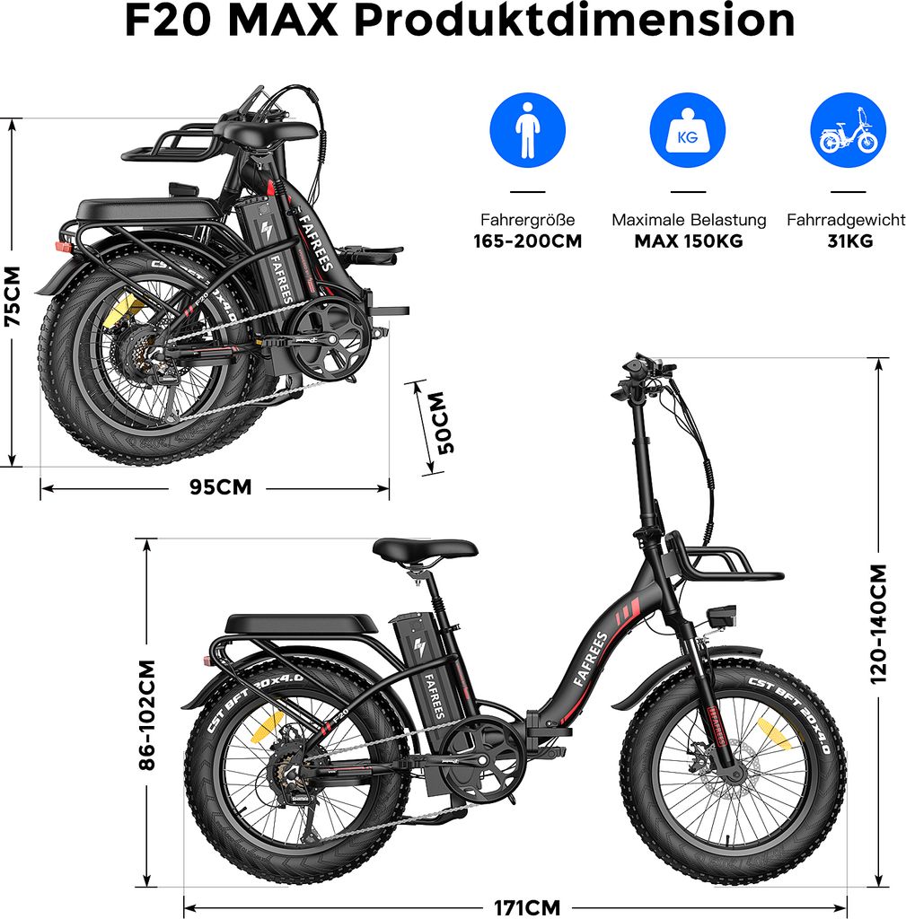 Fafrees F20 MAX Fatbike Ebike Klapprad 20 Zoll mit 48V 18AH Produktbild 18