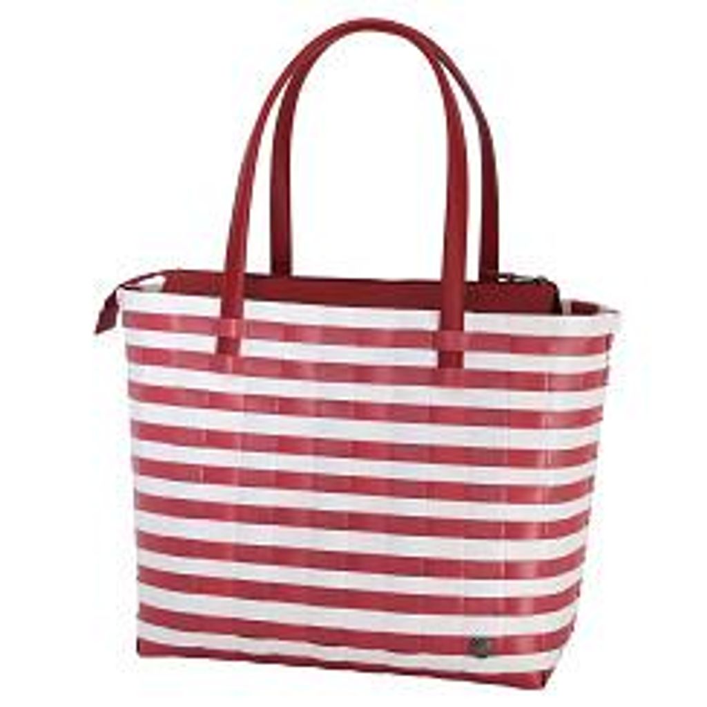 Handed By - Sunny Bay Shopper - Freizeit / Weekender Tasche mit Reißverschluss - Cherry red & Pearl White gestreift