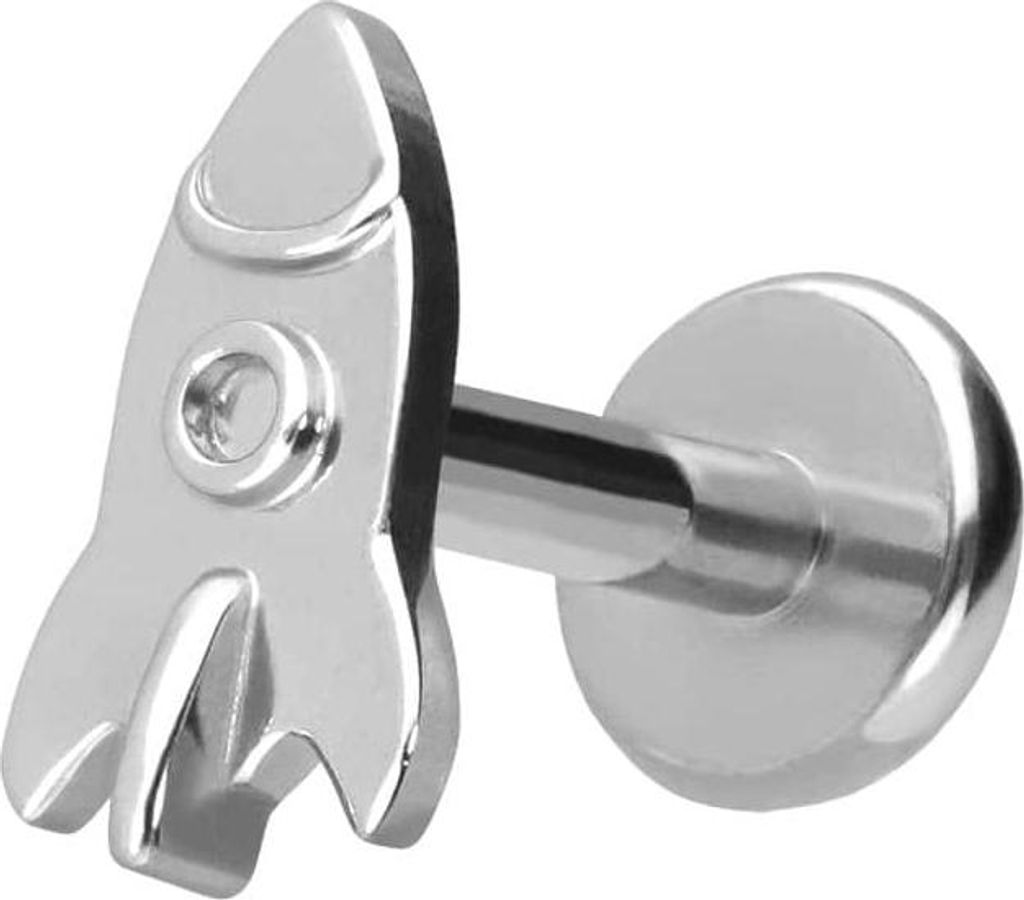 Ohrpiercing, Nasenpiercing Titan Labret mit Push Fit RAKETE Silber Stablänge: 7mm | Stabstärke: 1,2mm