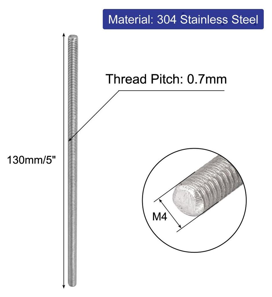 5 Stš¹ck Gewindestangen M4x130mm Edelstahl 304 Gewindestift Metrischem Vollgewinde Bar Gewindest?be fš¹r Befestigung CNC-Werkzeugmaschinen 3D-D...