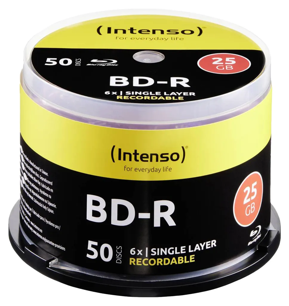 Disques Blu-Ray Vierges Intenso BD-R 25 Go Vitesse 6x Boîtier de 50 Unités