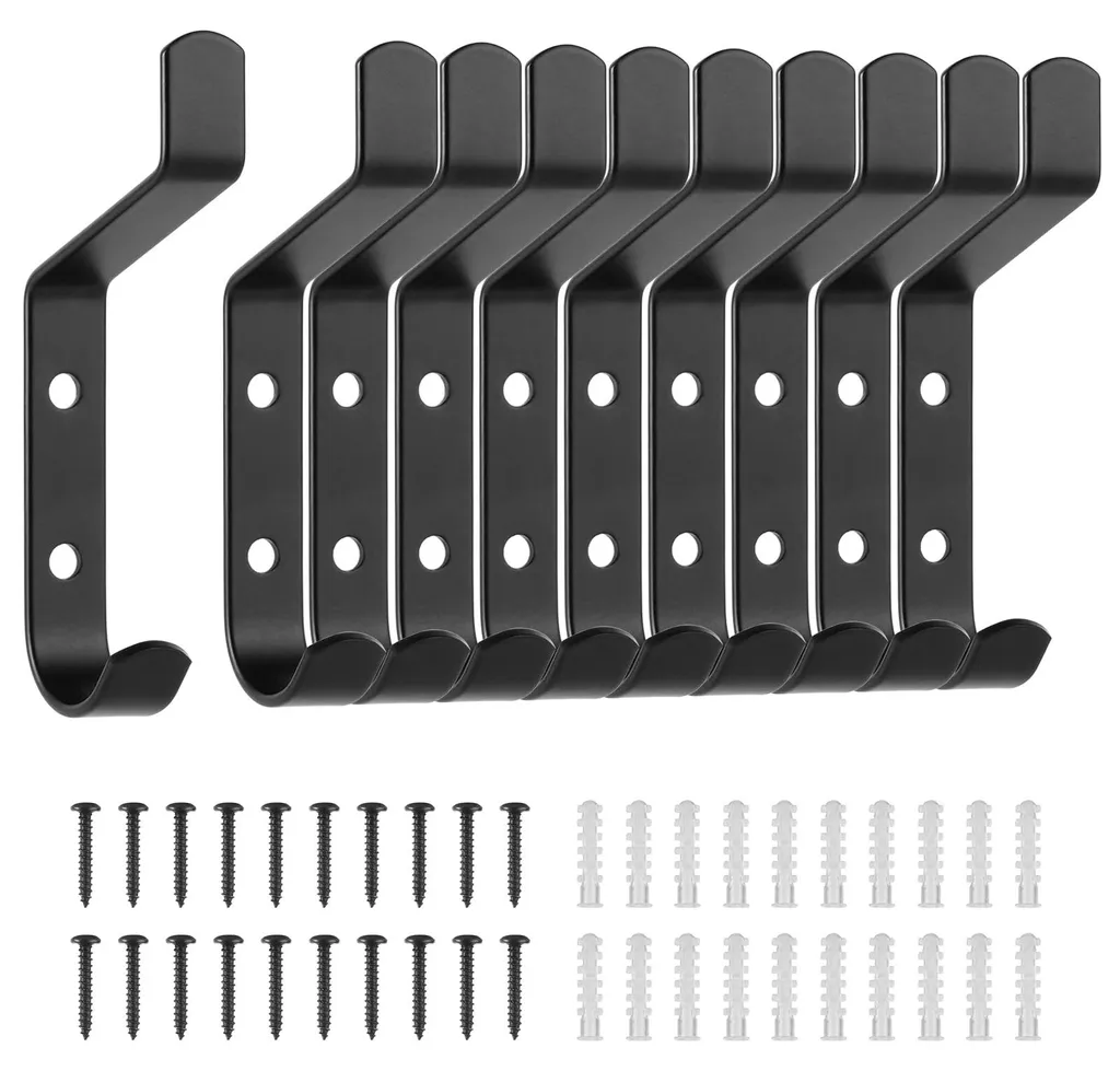 Crochet mural noir 10 cm à visser - Fixation solide pour charges lourdes