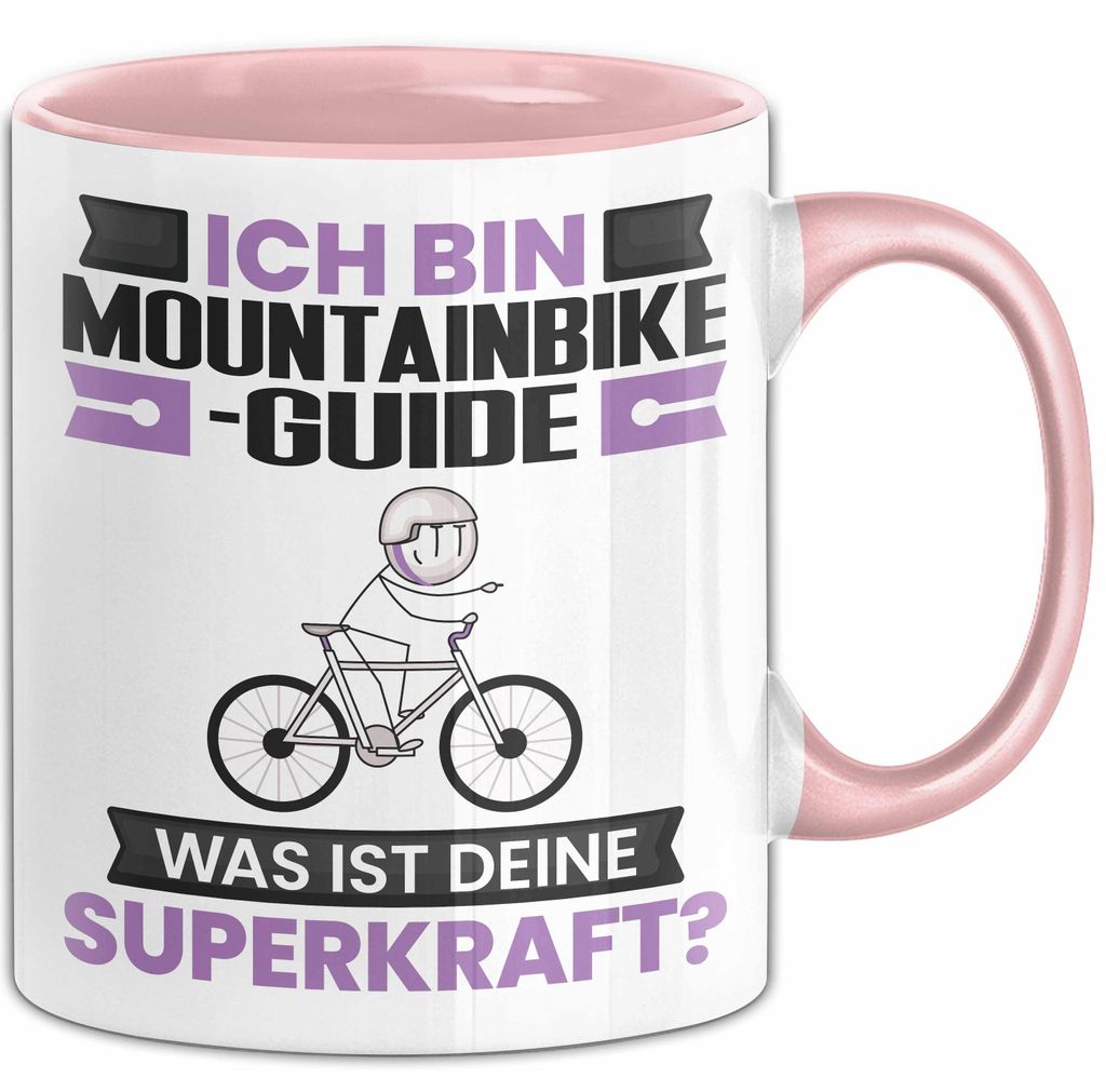Mountainbike-Guide Tasse Geschenk für Mountainbike-Guide Geburtstag Lustiger Spruch Kaffee-Becher Was Ist Deine Superkraft (Rosa)