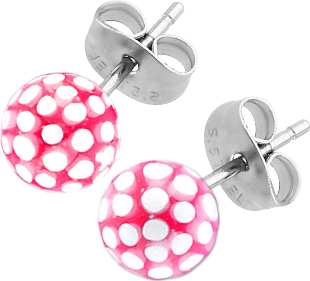 viva-adorno 1 Paar Damen Ohrstecker gepunktet Edelstahl Ohrringe Acryl Kugeln Punkte verschiedene Farben Z214,2 weiß/rot