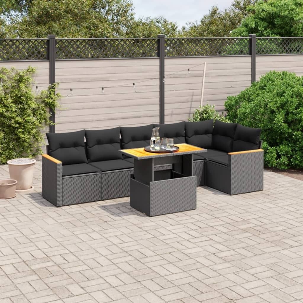 Design 7-tlg. Garten-Sofagarnitur mit Kissen Schwarz Poly Rattan, Gartenmöbel-Sets 2024 Neu