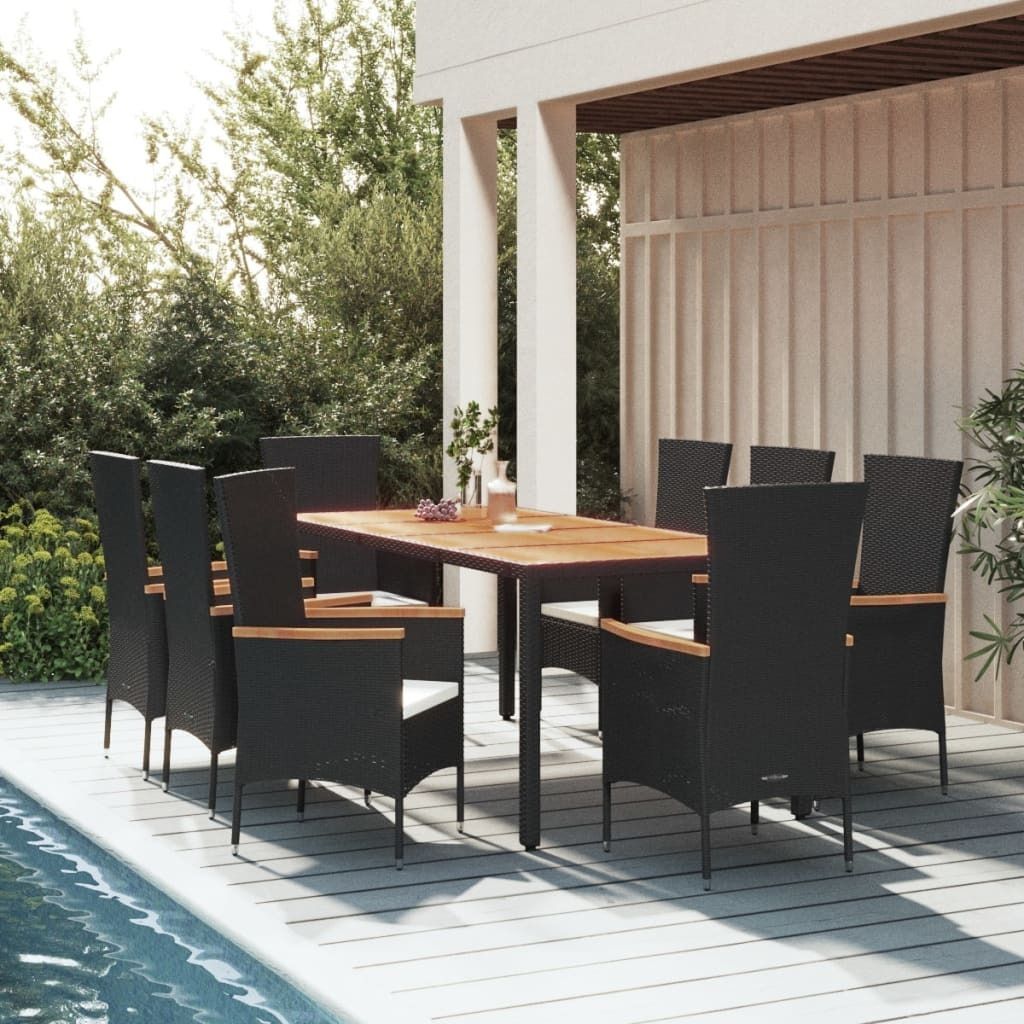 "Rabatt" 9-tlg. Garten-Essgruppe - mit tishe & Stuhl - mit Kissen Schwarz Poly Rattan - Lounge-Dining set CC7759