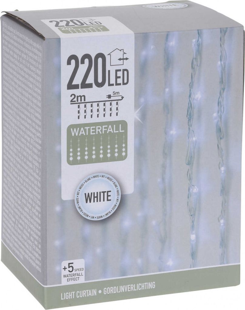 The image shows the retail packaging for a string of LED lights.