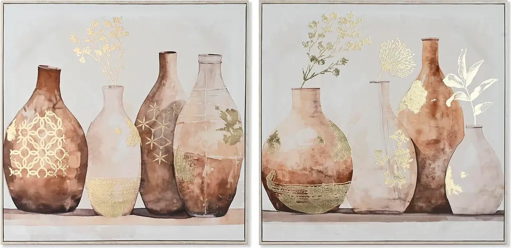 Vase Scandinave sur Toile Beige et Or Premium 82 cm Image Home