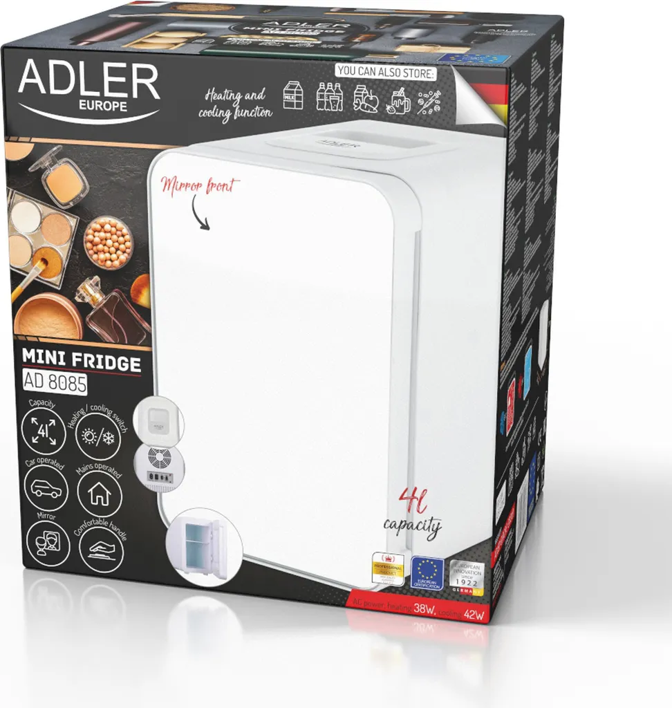 Petit frigo miroir Adler AD 8085 Blanc de 4L - Ultra compact Hauteur 27cm