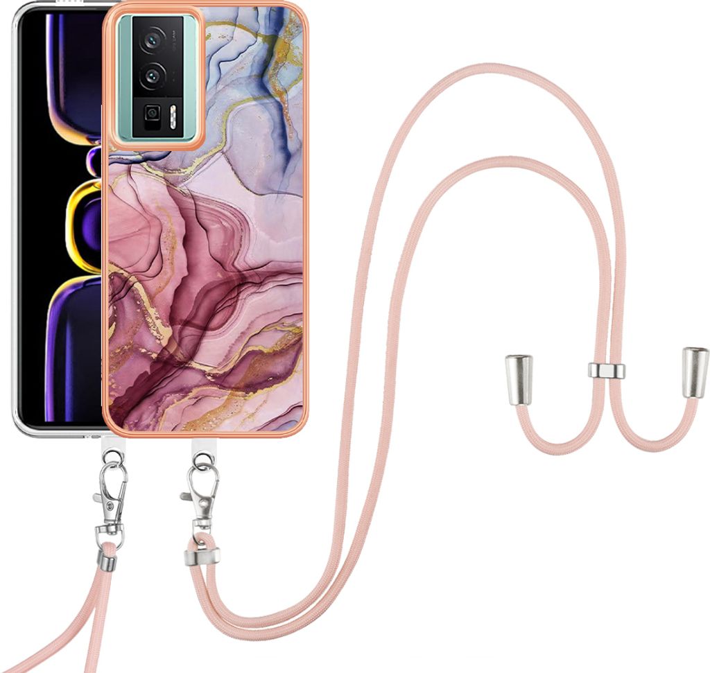 Handykette Hülle für Xiaomi Poco F5 Pro/Redmi K60 Muster TPU Schutzhülle mit verstellbarem Tragegurt Rot