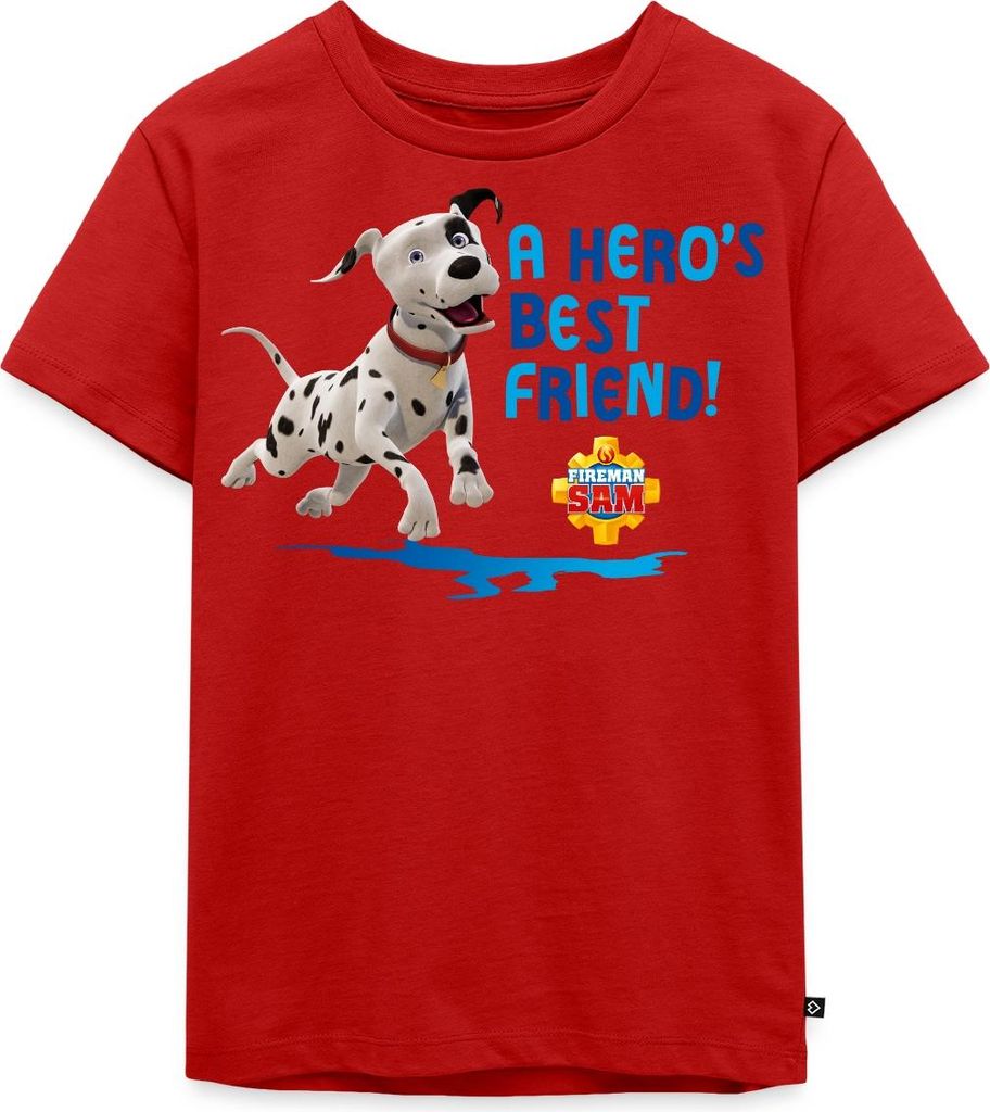 Spreadshirt Feuerwehrmann Sam Dalmatiner Schnuffi Süß Kinder Premium T-Shirt, 98/104 (2 Jahre), Rot