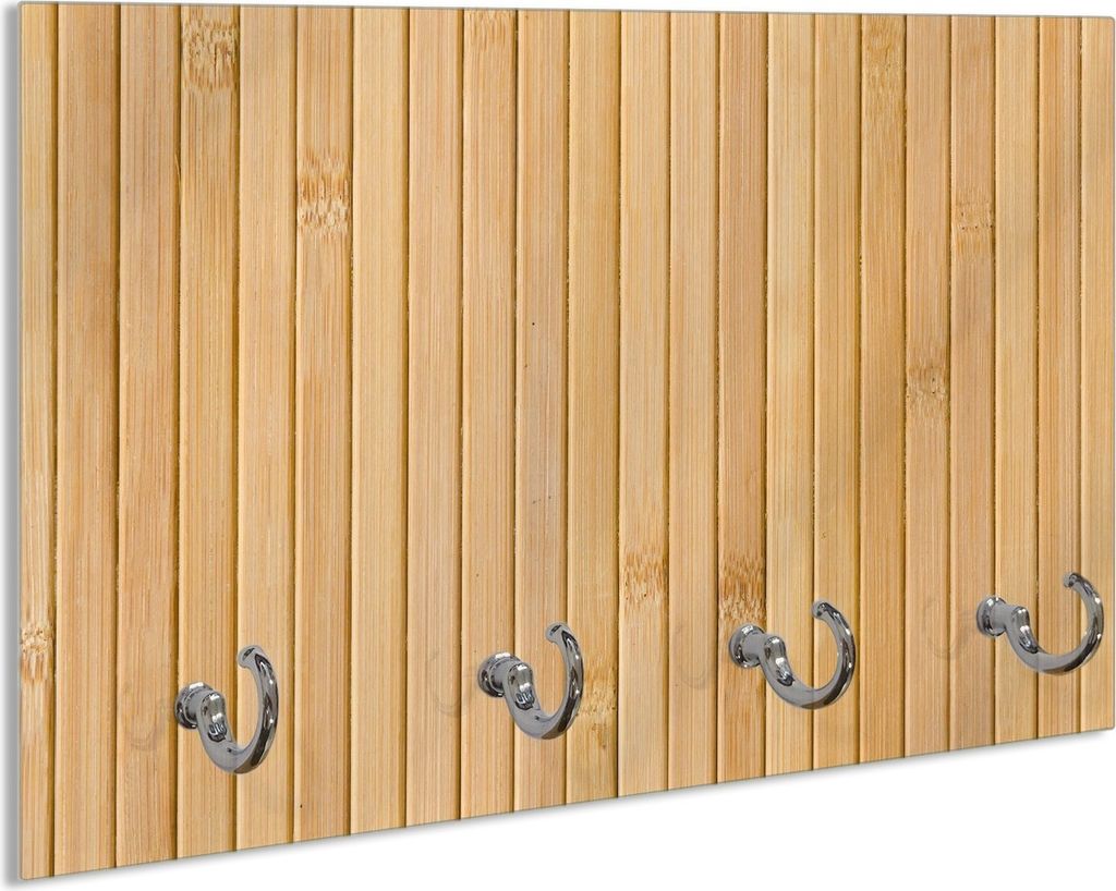 Wallario Handtuchhalter aus Glas, Motiv: Holzpanele hell, 30 x 20 cm mit 4 Haken