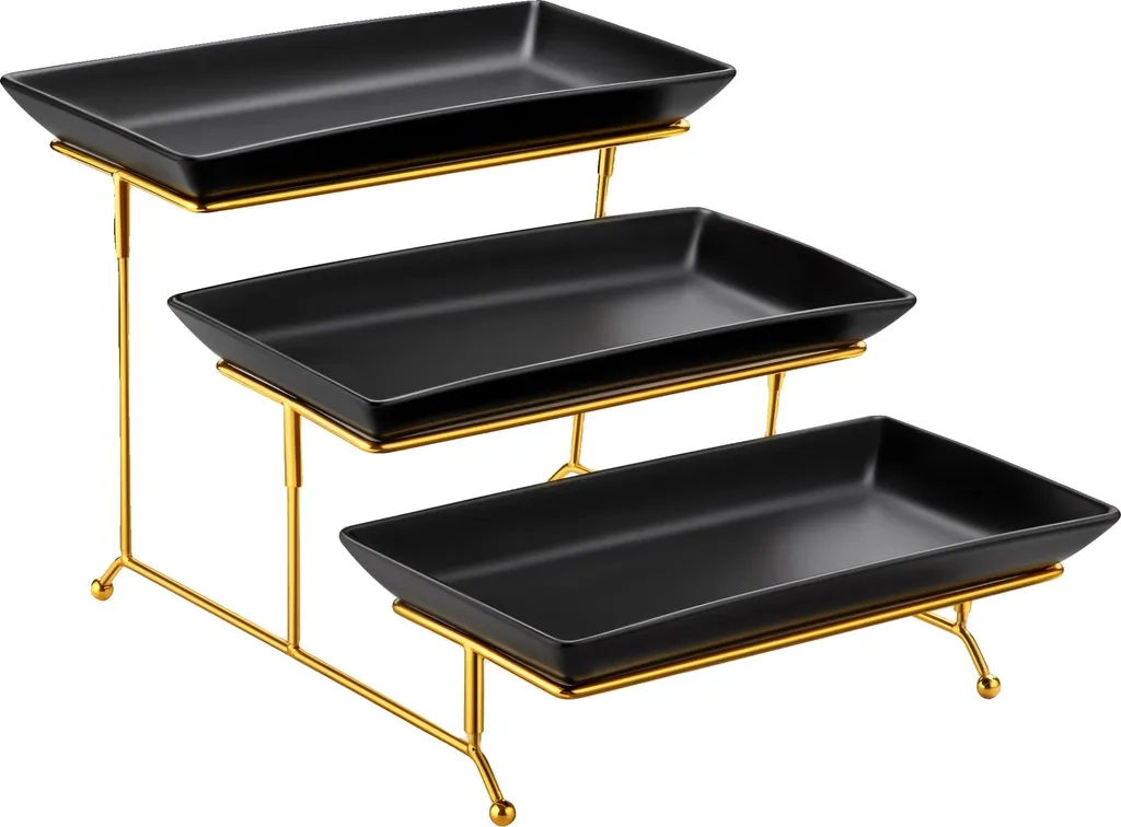 Piatto da Portata Ceramica Oro Nero 12 Pollici con Supporto Pieghevole