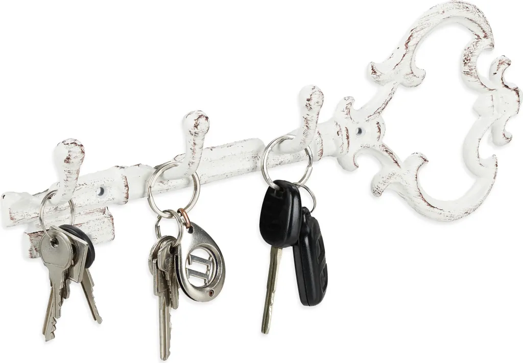 Set 5 Portachiavi Relaxdays Bianco Shabby | Ganci Parete Ghisa Vintage