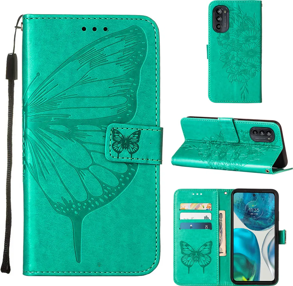 Custodia Flip Moto G52 Antiurto | Portafoglio Verde e Stand