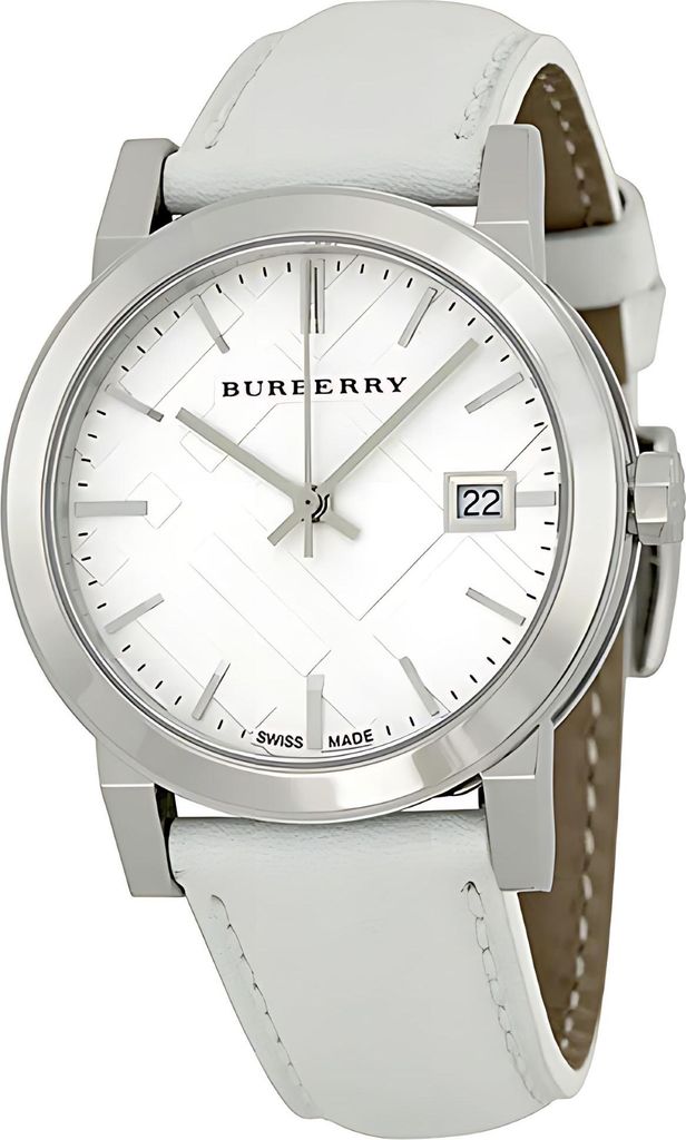 Burberry Damenuhr silber weiß Lederarmband