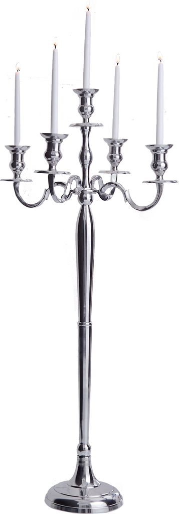 Kerzenständer MODERN BAROCK 120cm silber 5-armig Lüster Aluminium poliert Kerzenhalter