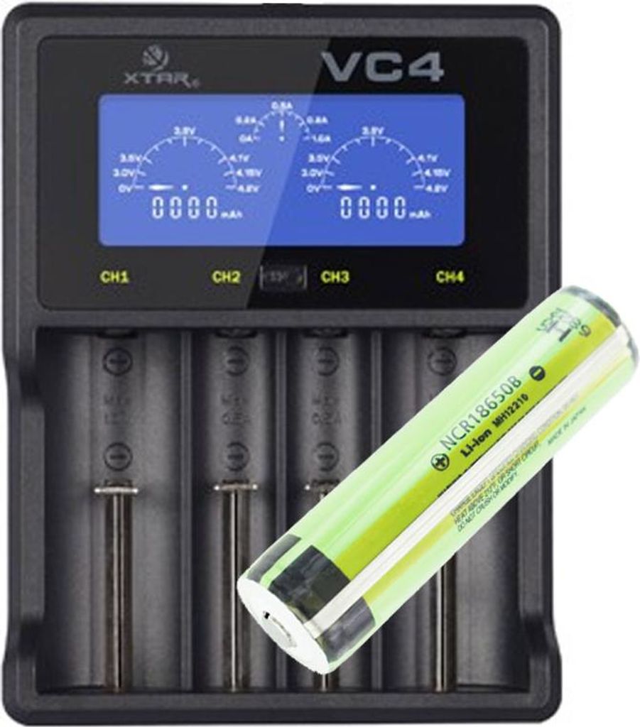 Panasonic 18650 Li-Ion Akku geschützt mit 3,7 Volt, 3400mAh und LCD-Schnell-Ladegerät