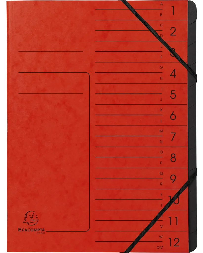 Trieur 12 compartiments A4 Exacompta 541205E carte noir intérieur rouge