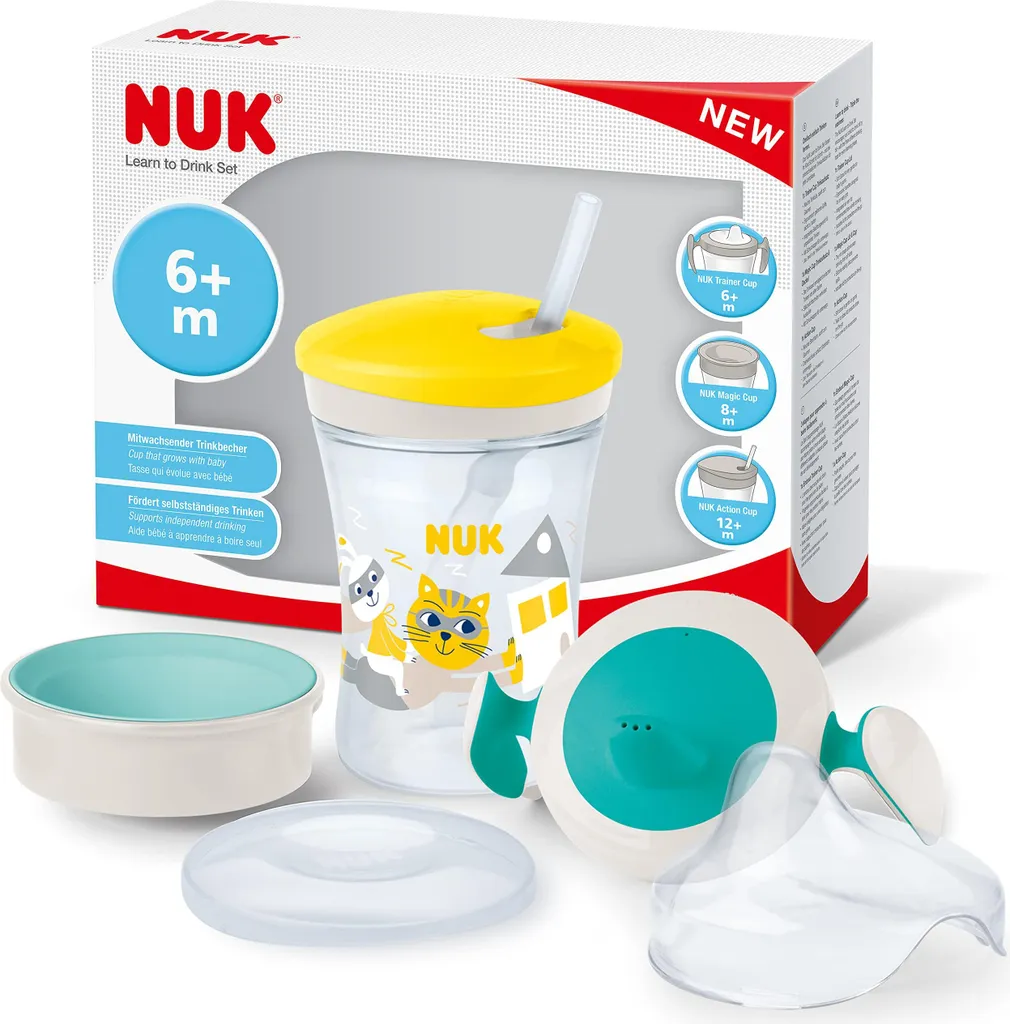Set de Tasses d'Apprentissage Bébé NUK Evolution 3 en 1 Chat Jaune