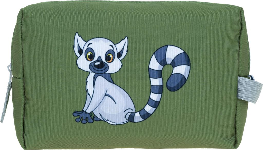 Kulturtasche für Kinder Jungen Mädchen Elephant Kids Washbag Schminktasche Kulturbeutel klein Kindertasche small 362 Lemur Maki Affe Oliv