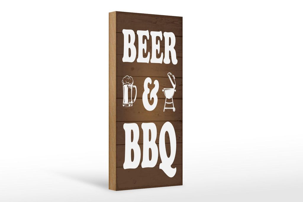 Holzschild Hinweis 27x10 cm Beer and BBQ Grill Bierglas Produktbild 