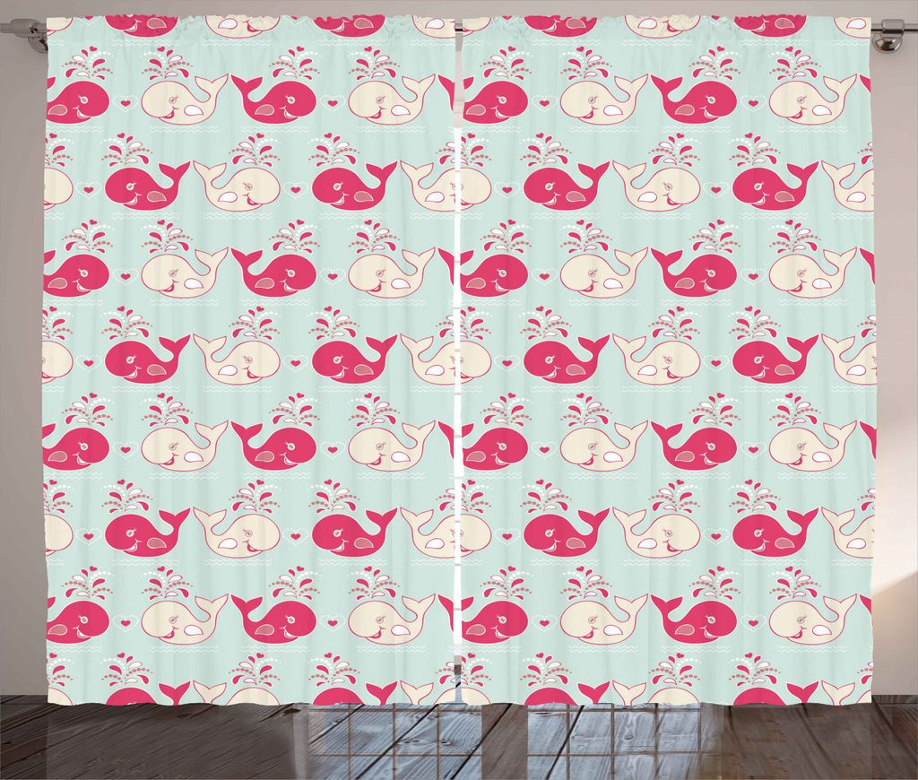 ABAKUHAUS Spaß Rustikaler Gardine, Glückliche Wale Muster, Schlafzimmer Kräuselband Vorhang mit Schlaufen und Haken, 280 x 245 cm, Pfirsich Rosa