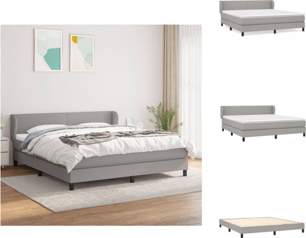vidaXL Boxspringbett mit Matratze Hellgrau 180x200 cm Stoff - Betten & Bettgestelle